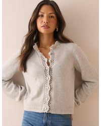 Nobody's Child - Wool-Blend Crochet Trim Crew Neck Cardigan - Lyst