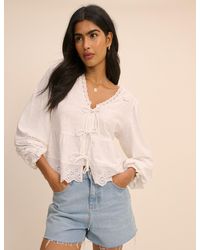 Nobody's Child - Embroidered Tie Front Blouse - Lyst