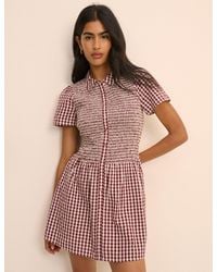Nobody's Child - Burgundy Gingham Shirred Ioni Mini Dress - Lyst