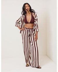 Nobody's Child - Striped Linen-Blend Wide Leg Trousers - Lyst