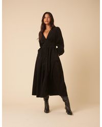 black long sleeve a-line penni midi dress Nobody's Child Berry Long Sleeve A-Line Penni Midi Dress in Red