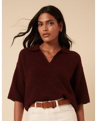Nobody's Child - Burgundy Open Collar Polo Knitted T-Shirt - Lyst