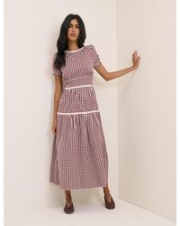 Nobody's Child - Burgundy Gingham Lace Trim Dara Midi Dress - Lyst