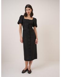 Nobody's Child - Linen-Rich Puff Sleeve Midi Dress - Lyst