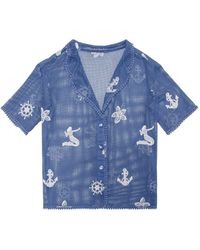 Agua Bendita - Axel Kai Crochet Trim Sheer Cotton Cover-up Button-up Shirt - Lyst