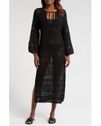 Elan - Lace Knit Long Sleeve Cover-Up Midi Dress - Lyst