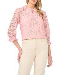 Cece - Lace Ruffle Tie Neck Top - Lyst