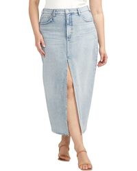 Silver Jeans Co. - Front Slit Denim Midi Skirt - Lyst
