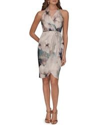 Donna Karan - Floral Sleeveless Faux-Wrap Dress - Lyst