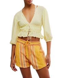 Free People - Let's Go Tie Front Linen & Cotton Top - Lyst