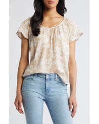 Liverpool Los Angeles - Floral Flutter Sleeve Cotton Top - Lyst