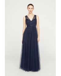THEIA - Kiana Beaded V-Neck Gown - Lyst