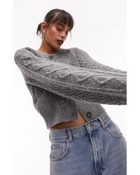 TOPSHOP - Crop Cable Stitch Cardigan - Lyst