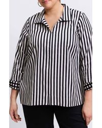 Foxcroft - Agnes Stripe Long Sleeve Cotton Sateen Top - Lyst