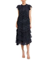 Mac Duggal - High Neck Ruffle Mesh Midi Dress - Lyst