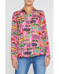 L'Agence - Nina Print Silk Button-up Shirt - Lyst