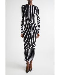 Balmain - Zebra Stripe Cutout Long Sleeve Velvet Body-Con Dress - Lyst