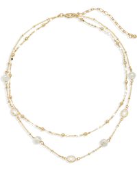 Nordstrom - Cubic Zirconia & Imitation Pearl Layered Chain Necklace - Lyst
