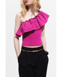 Mango - One-Shoulder Ruffle Crop Top - Lyst