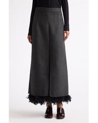 Plan C - Feather Trim Wool Blend Maxi Skirt - Lyst
