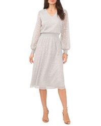 Chaus - Plissé V-Neck Long Sleeve Midi Dress - Lyst