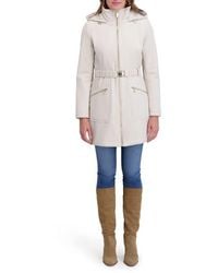 Kensie - Soft Shelled Hooded Belted Zip-Up Coat - Lyst