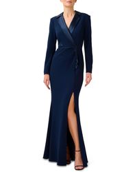 Adrianna Papell - Crepe Long Sleeve Tuxedo Trumpet Gown - Lyst