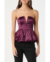 Astr - Satin Strapless Plunge Peplum Top - Lyst