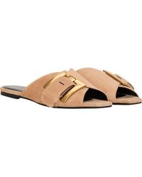 Balmain - Flat Suede Leather Anthem Mules - Lyst