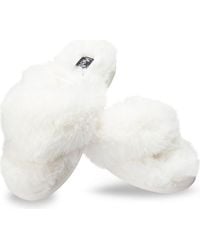 Memoi - Fuzzy Plush Faux Fur Flip Flop Slipper - Lyst