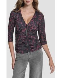 DKNY - Ruched Knit Zip-Up Top - Lyst