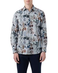 Bugatchi - Julian Leaf Print Stretch Cotton Button-up Shirt - Lyst
