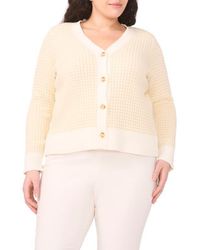 Halogen® - V-Neck Stripe Rib Cotton Blend Cardigan - Lyst