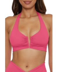 Becca - Shirred V-Wire Halter Bikini Top - Lyst