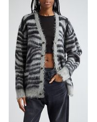 R13 - Zebra Stripe Distressed Wool & Mohair Blend V-neck Cardigan - Lyst