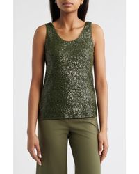 Anne Klein - Sequin Double Scoop Neck Mesh Tank - Lyst