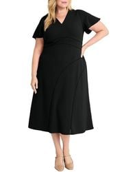 Maggy London - Short Sleeve Lattice Detail Midi Dress - Lyst