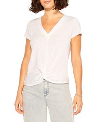 NZT by NIC+ZOE - Nzt By Nic+zoe Knot Front V-neck Linen Blend T-shirt - Lyst