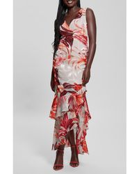 Guess - Ava Ruched Ruffle Sleeveless Maxi Dress - Lyst