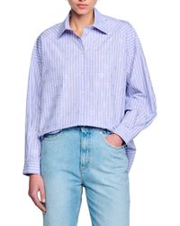 Sandro - Valentine Stripe Rhinestone Heart Cotton Button-up Shirt - Lyst