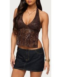 Edikted - Butterfly Sequin Open Back Halter Top - Lyst