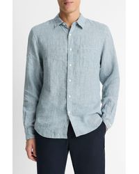 Vince - Houndstooth Classic Fit Linen Button-Up Shirt - Lyst
