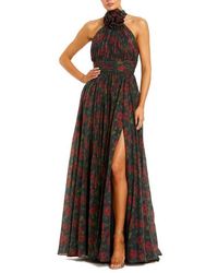 Mac Duggal - Floral Chiffon 3D Flower Halter Neck Gown - Lyst