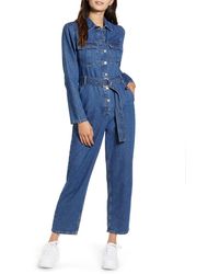 TOPSHOP Belted Denim Boilersuit - Blue
