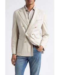 Eleventy - Double Breasted Tan Knit Wool Blend Peak Lapel Sport Coat - Lyst