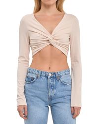 Grey Lab - Front Twist Long Sleeve Knit Crop Top - Lyst