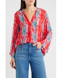 Apny - Print Split Neck Bell Sleeve Top - Lyst