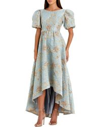 Mac Duggal - Brocade High-Low Gown With Puff Sleeves - Lyst