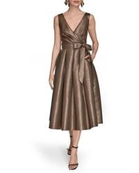 Donna Karan - Metallic Jacquard Pleated Faux Wrap Cocktail Dress - Lyst