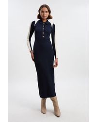 Karen Millen - Rib Knit Colour Block Midi Dress - Lyst
